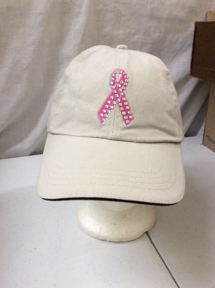trucker hat baseball cap Vintage Hook And Loop PINK BLING BREAST CANCER RIBBON