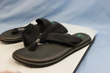 Sanuk Womens Size 6 Shoes Yoga Mat Sling Back Flip Flops BLACK Comfort Sandals