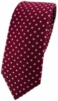 Schmale Tigertie Seidenkrawatte Weinrot Bordeaux Silber Gepunktet Mit Vierecken