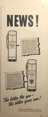 Ethyl Gasoline Old Gas Pumps Tune-Up Time CBS Vintage Print Ad 1940