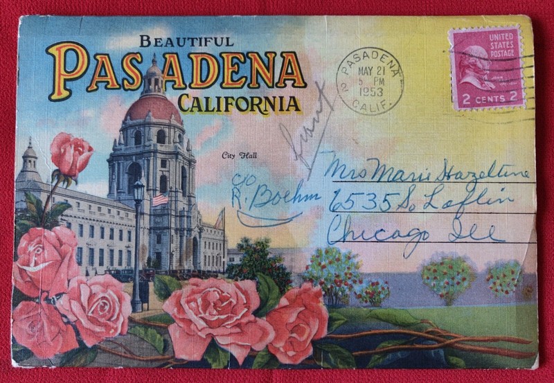 1953 Postcard Folder Pasadena CA and nearby area with 18 different views inside