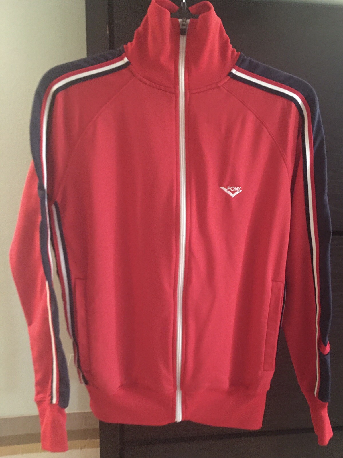 GIACCA PONY TAGLIA X SMALL ROSSO BLU FULL ZIP VINTAGE ANNI 90 USATA DELICATAMENTE