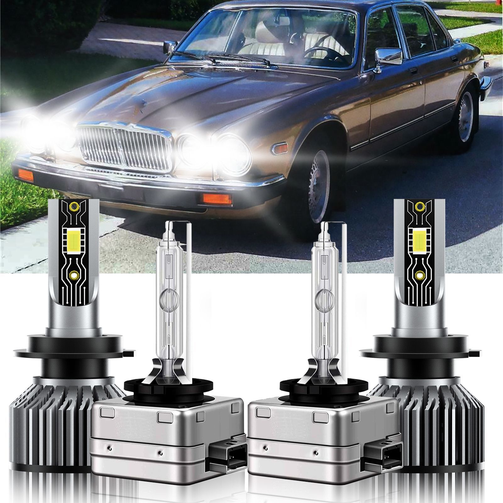 4X H7+D1S LED HID Headlight High Low Beam Bulbs For Jaguar Vanden Plas 2004-2006