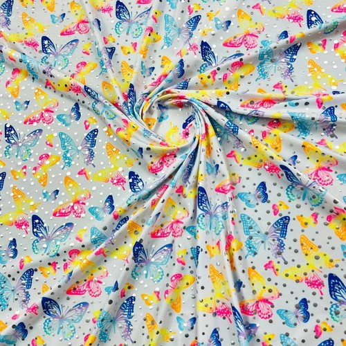 Spandex Fabric Butterflies with Metallic Dots print Stretch Swimsuit By the Yard - Picture 3 of 6