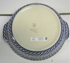 Polish pottery stoneware Boleslawiec 2 handled baker pink/blue flowers — photo 3