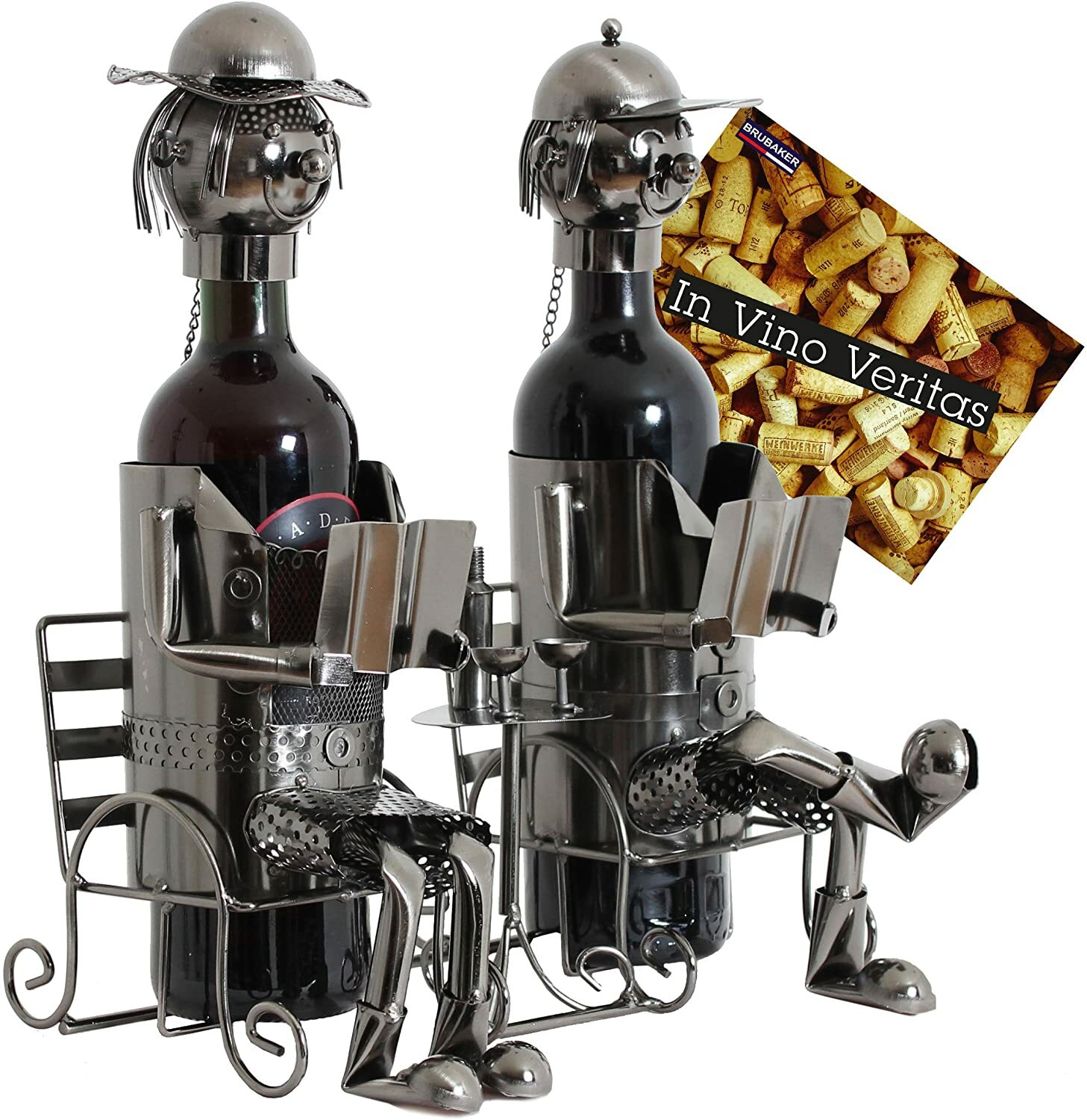 BRUBAKER Pareja de Ocio Noble Portabotellas Vino Metal Hecho a Mano Regalo Amor