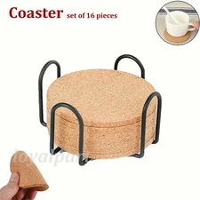 Set of 16 Cork Coasters Absorbent with Holder Drink Coffee Tea Cup Pad Mat Decor