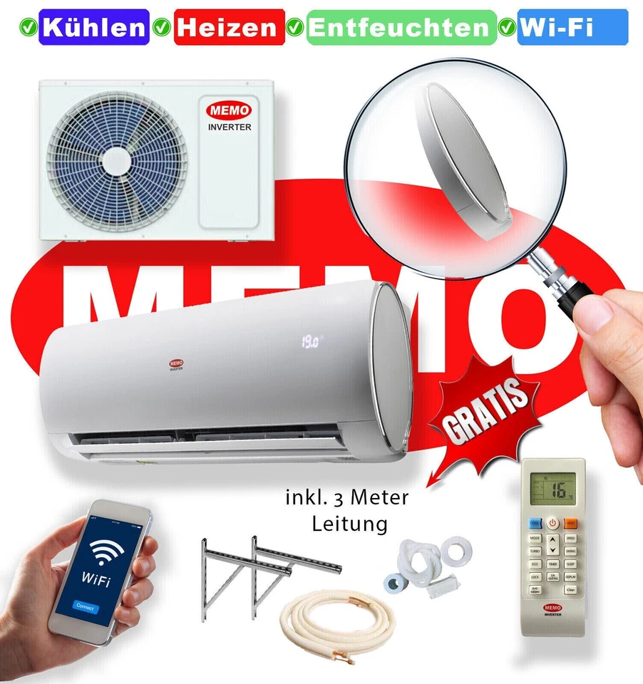 Split Klimaanlage Inverter 12000 BTU Klimagerät R32 3,5 kW A++ Wi-Fi 3m Leitung - Bild 4 von 4