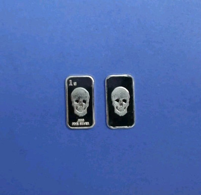#ad #ad Silver Skull Head .999 Fine Bar One Gram $5.95