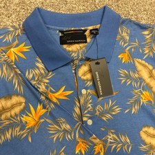 NWT Greg Norman Polo Shirt Men XL Blue Tropical Floral Golf Cotton Short Sleeve