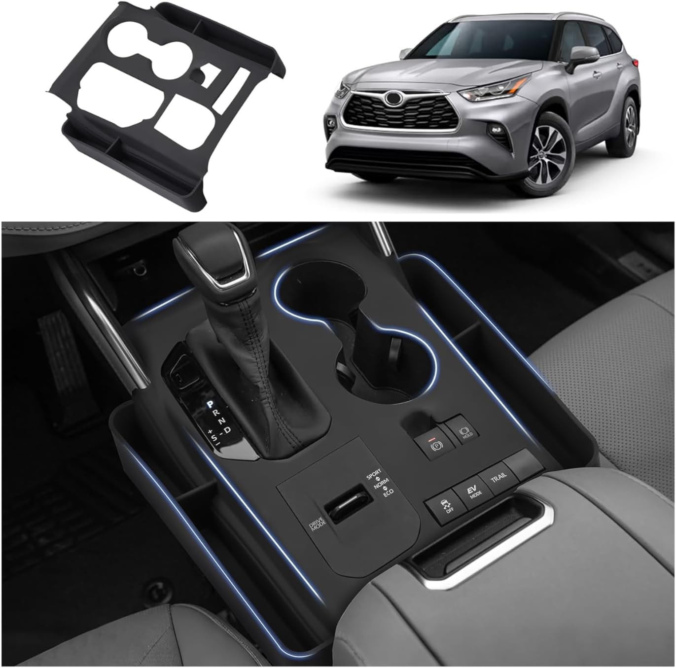 For 20-22 Toyota Highlander Center Gear Shift Panel Cover Storage Box Organizers