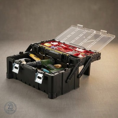 22'' Cantilever Tool Box Storage Organizer Heavy Duty Removable Bins Metal Latch