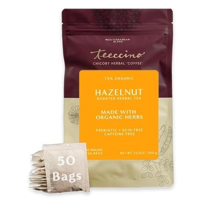 Hazelnut Roasted Herbal Tea - Caffeine Free, Prebiotic, 3x More Herbs - 50 Ta...