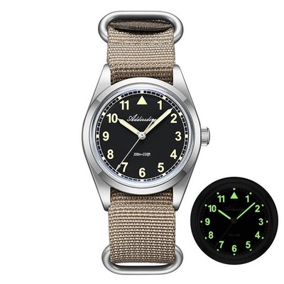 36MM ADDIESDIVE Retro Pilot Quartz Diver Watch Men Nylon Waterproof Luminous NEW