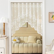 White Lace Arched Sheer Curtain Floral Embroidered Swag Curtain Valance Tier ...