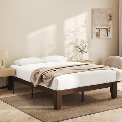 Walnut Wood Queen Platform Bed Frame - Sturdy, Easy Assembly, Premium Quality