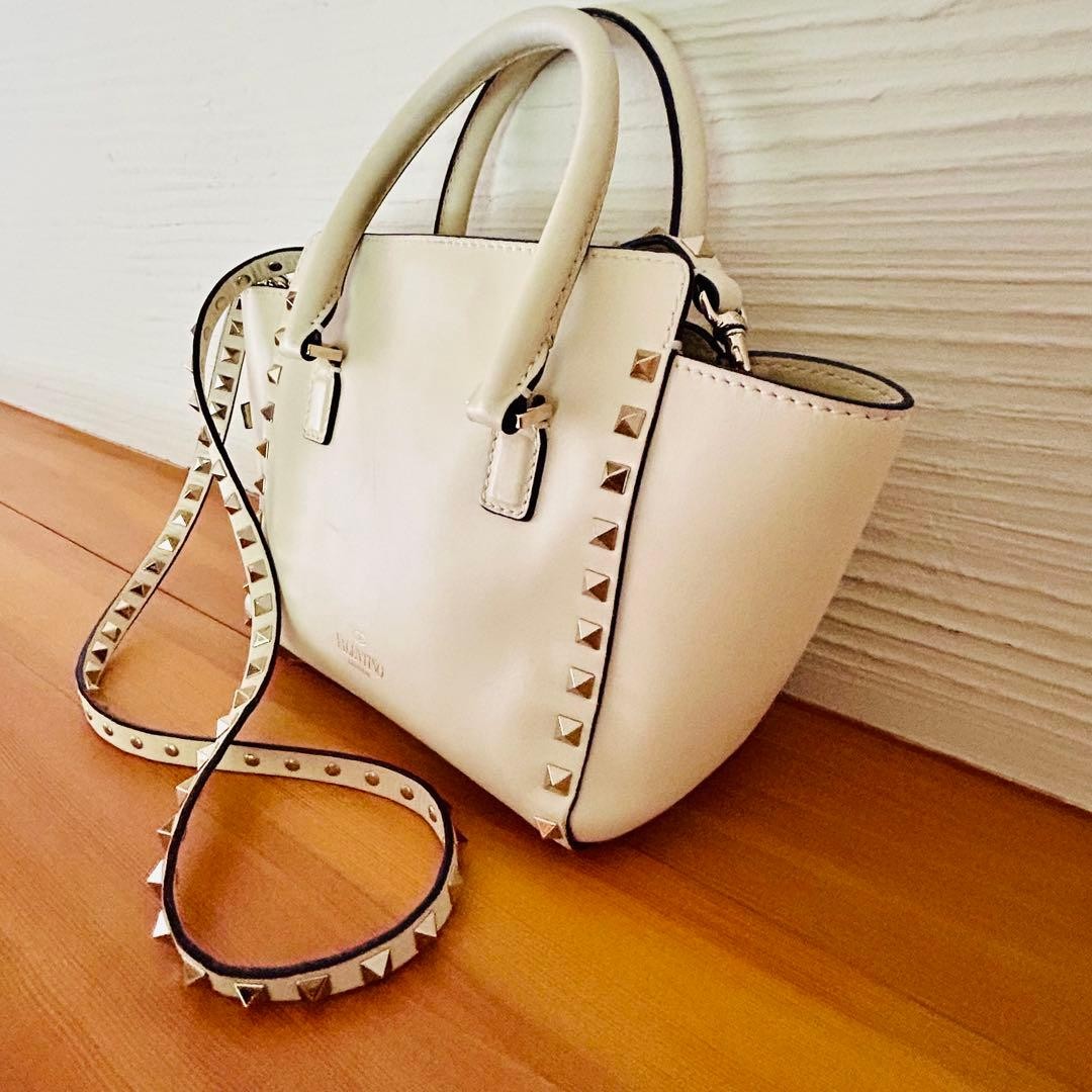 Valentino Garavani Rockstud 2Way Leather Shoulder Bag White, Pre-owned Japan thumbnail 5