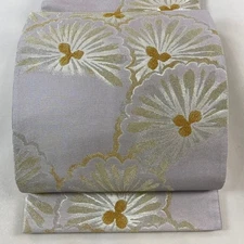 Japanese Silk Fukuro obi Light purple Floral pattern Foil Good Masterpiece 49996