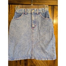 Vintage Lee Girls Denim Skirt Size 14 Reg Light Wash Pink Stitching Made in USA