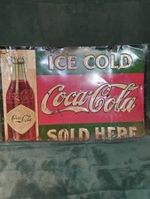 An Original 1907 Straight Sided Coca-Cola Embossed Tin Sign Soda Pop