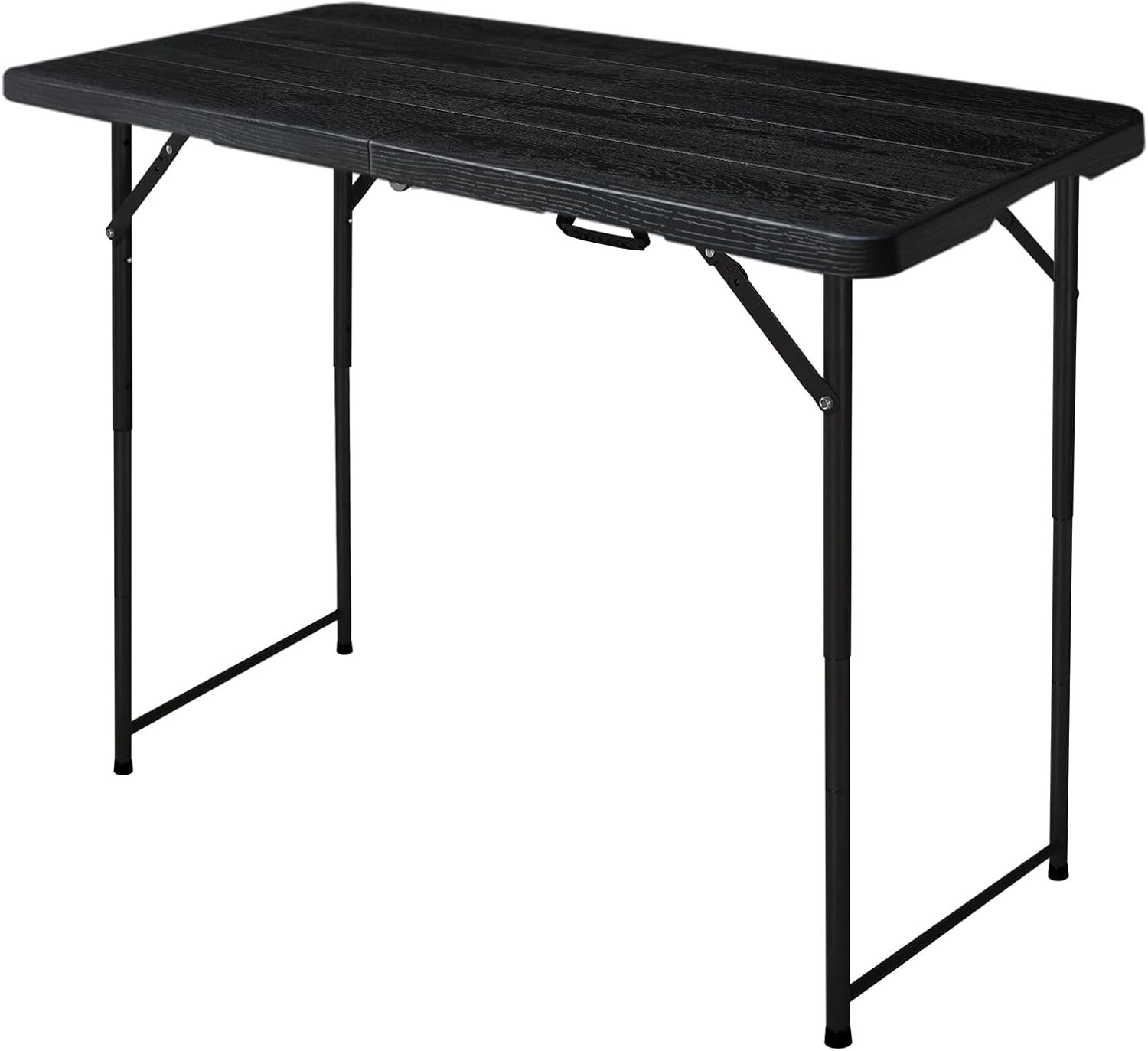 4ft Folding Table, Portable Fold-in-Half Adjustable Height Utility Table for In