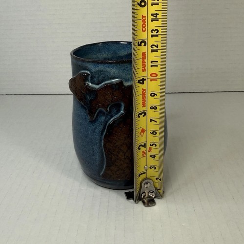 VTG Handmade Art Pottery Mug Cup State Of Michigan Glazed Stoneware 12oz Signed - Picture 12 of 14