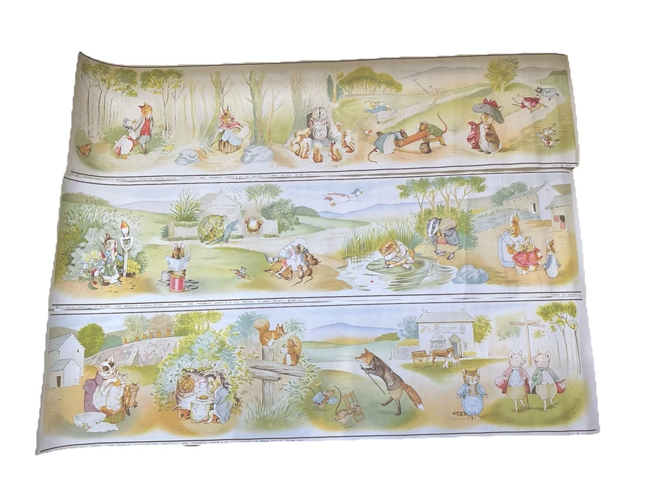 Set of 3 Peter Rabbit Beatrice Potter 1952 40” x 9.5” Wall Border Panels - Image 3 of 4