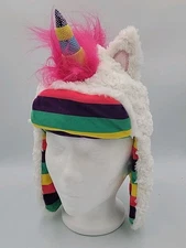 Rainbow Unicorn  Winter Beanie Hat Cap Costume Youth Med Ear Flaps Warm Lazy One