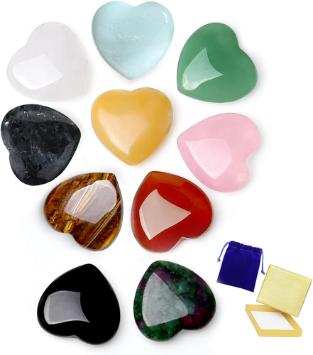 10 PCS Heilsteine Herz Kristalle Set Pocket Edelsteine, 0.8″ Rosenquarz Obsidian