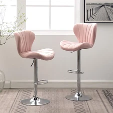 Ellston Velvet Adjustable Swivel Barstools in Pink, Set of 2