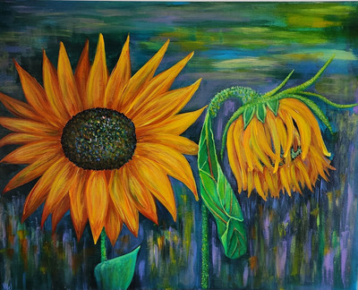 Handgemaltes Acrylbild auf Leinwand - SONNENBLUMEN Gemälde Blumen Malerei
