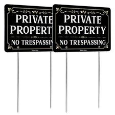 Private Property No Trespassing Sign with Metal Stakes, 12 x 8 Heavy Duty Alu...