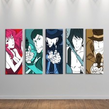 Set 5 Quadri Lupin Pop Art 30x80 Dipinti a Mano Arte Moderna Colori Vivaci