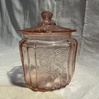 Vintage PINK Anchor Hocking MAYFAIR OPEN ROSE *7 1/4" COOKIE BISCUIT JAR & LID