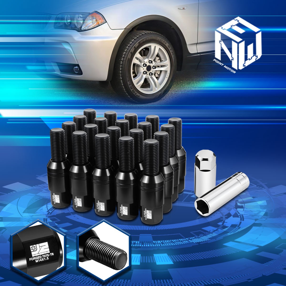 J2 20X Removable Cap Closed End Conical Seat Wheel Lug Nut for Lamborghini/Volvo