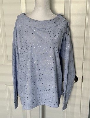 NEW NUMPH Abalina Regatta Blouse Metallic Gold Dot Pinstripe Blouse Size Medium