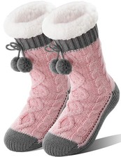 Womens Slipper Fuzzy Socks Fluffy Winter Thermal Warm Medium, Balls-grey Pink