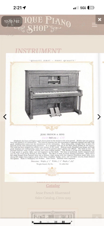 Piano Jesse French & Son 1875. Excelente estado y llaves todo funcionando. Foto 3 de 4