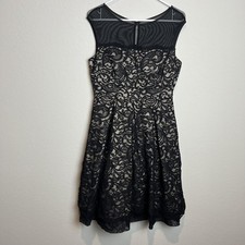 Eliza J Dress Womens 6 Black Lace Fit & Flare Illusion Neck Knee Length Party