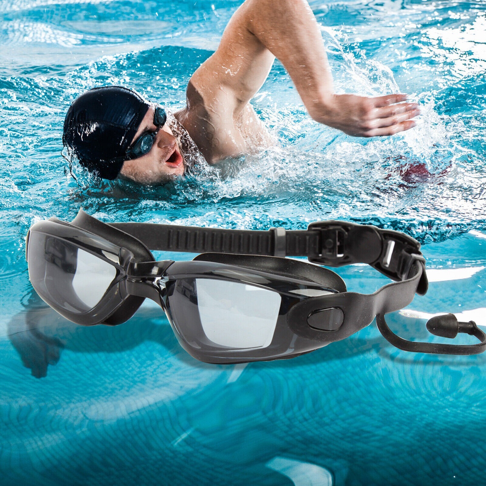 2PCS Clear Comfortable Swimming Goggles with UV- Anti-Fog Swim Glasses Ear Plug