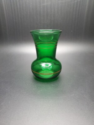 Vintage Anchor Hocking 3.75'' Tall Green With Gold Bands