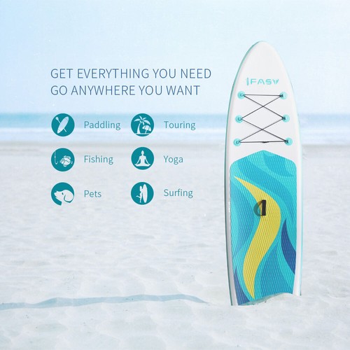 Inflatable 10.5' Standing Paddle Board Surfboard Complete Kit with Pump,Fins,Bag - Picture 5 of 8