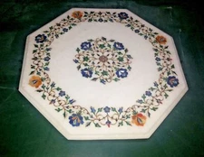 18'' white Marble Table Top center Coffee Antique mosaic Inlay lapis decor q77
