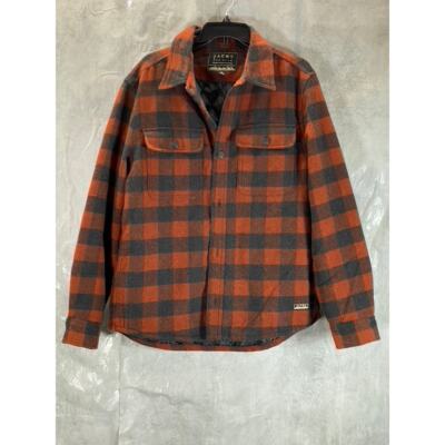 JACHS NEW YORK Men's Orange/Black Plaid Wool-Blend Flannel Shirt