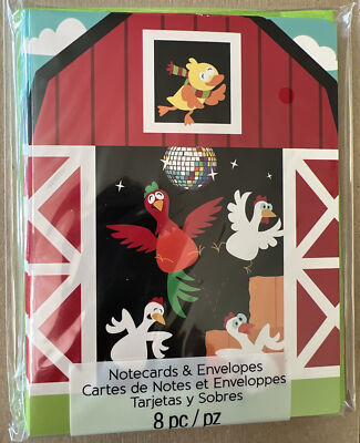 Any Occasion Note Cards Barn W/Farm Animals Blank Inside 8 Ct