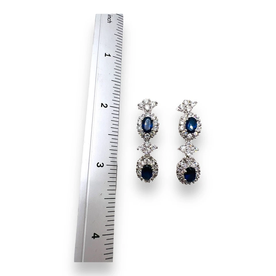 925 Sterling Silver Drop Dangle Cocktail Earrings Blue CZ - Image 3 of 4