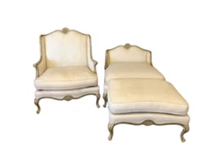 Wingback Pierre Deux Highland House Louis XV Style Designer Chairs and Ottoman