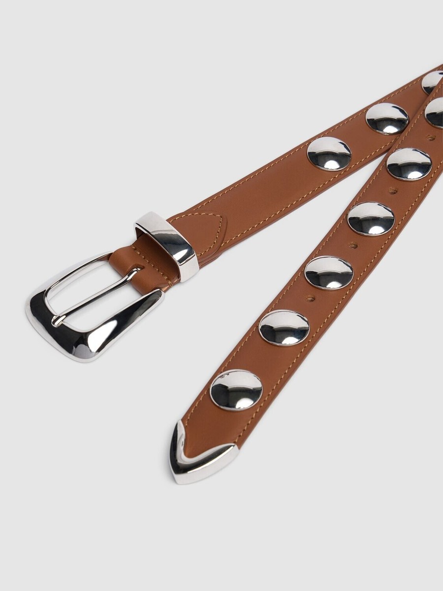 KHAITE Benny Brown Leather And Silver 30mm Studs Belt New  display picture 3