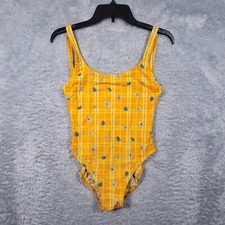 Speedo Swimsuit 38 One Piece 28" Bust Yellow Plaid Floral Youth Girls