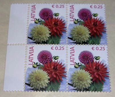 Sellos de Letonia 2021 Flowers, bloque de 4 sellos - Imagen 1 de 2